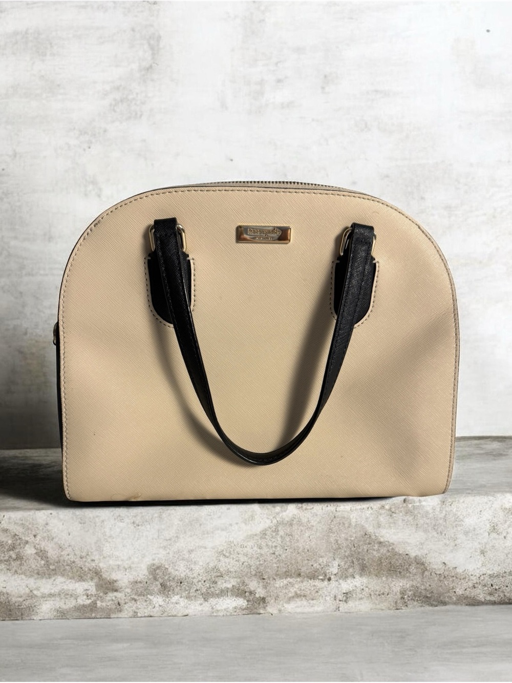 Kate Spade New York Cream Black Dome Satchel Handbag